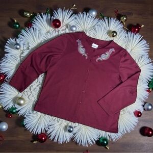 Vintage BonWorth Burgundy Embroidered Paisley Boho Cottagecore Cardigan Large